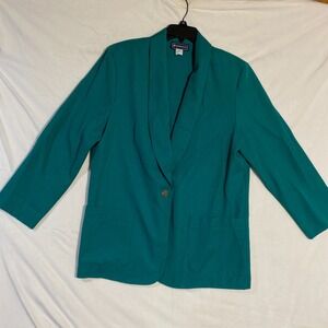 Requirements One Button Front Blazer Womens 14 Turquoise Green Pockets Outdoor